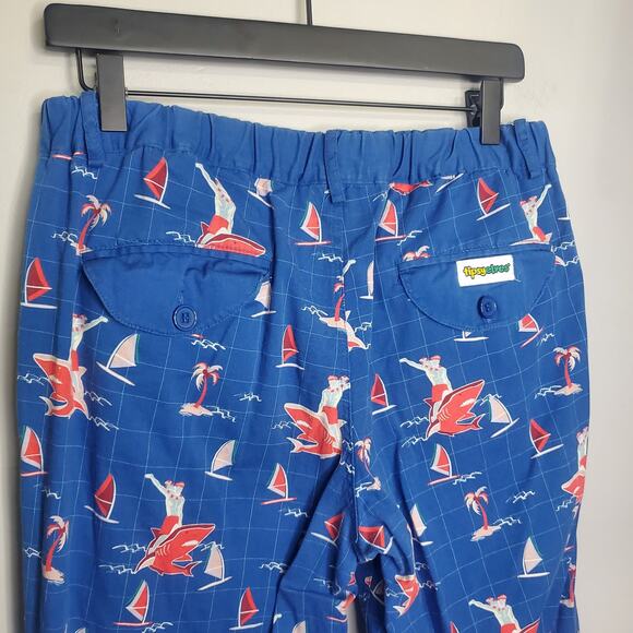 Tipsy Elves Santa Shark Tropical Print Pants Blue Size Large Christmas Holiday - Picture 10 of 16